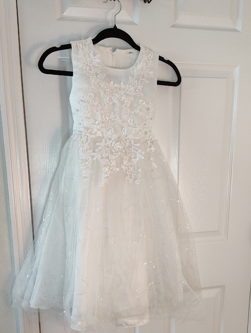 White Floral Appliqué Tulle Party Dress